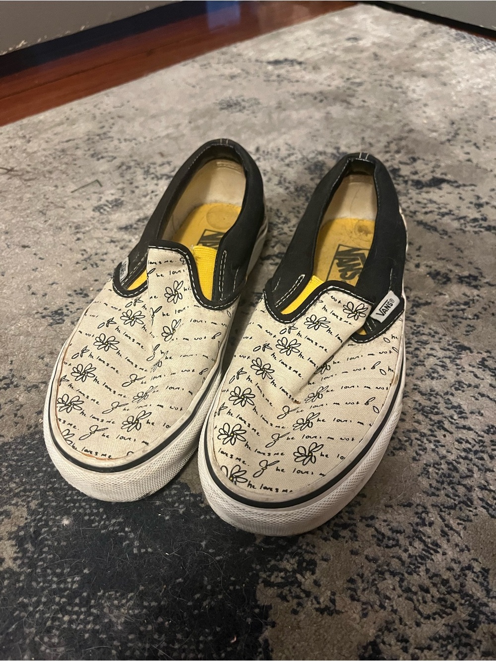Vans Kids Slip-On Canvas Sneakers in Black, Cream & Yellow
